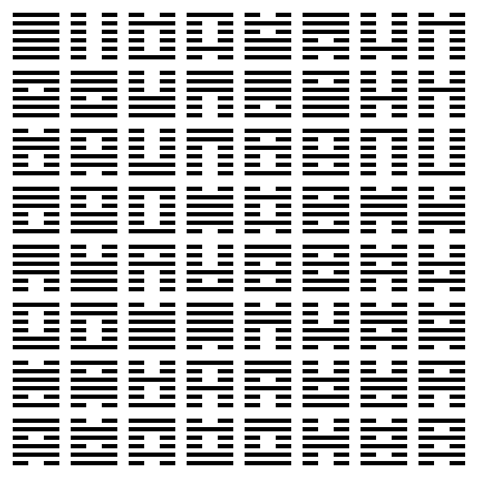The King Wen sequence of sixty-four hexagrams taken from the I Ching
