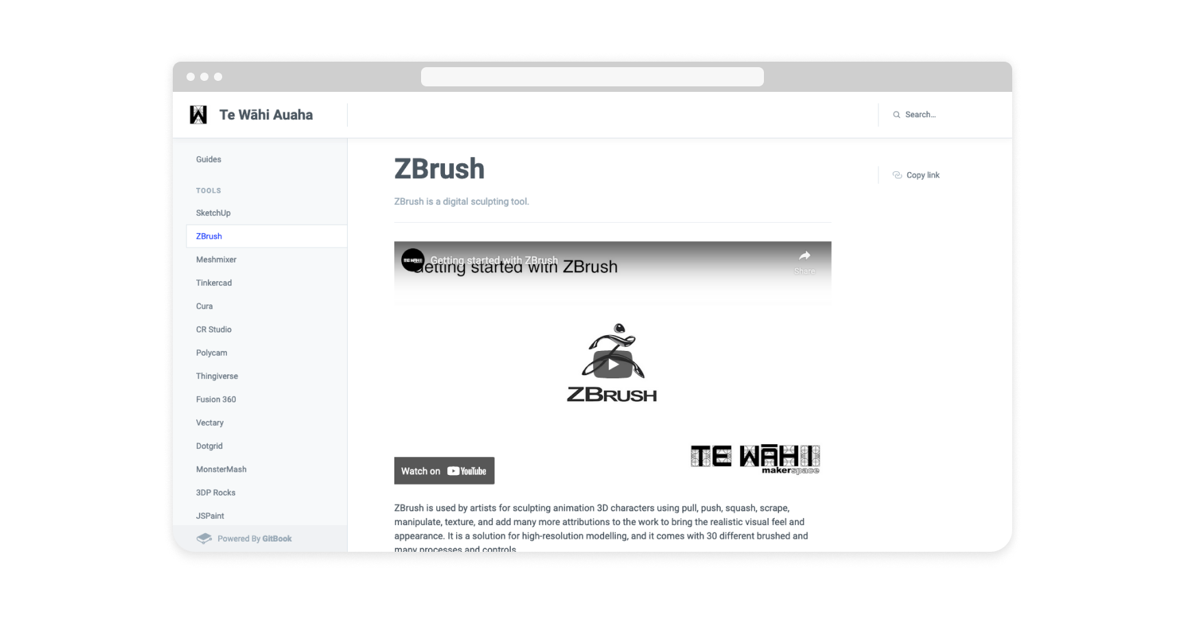 A screenshot of the Te Wāhi Learn hub, hosted on Gitbook.
